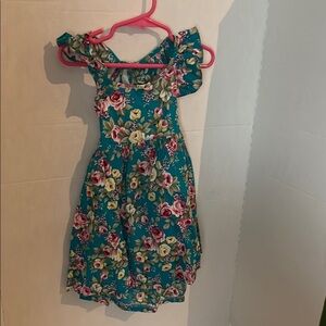Floral Kids Dress in Teal and Pink